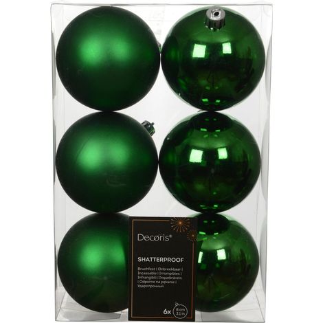 Set 6 palline di natale infrangibili mix lucido/opaco D 8 cm verde brillante Peraga Christmas