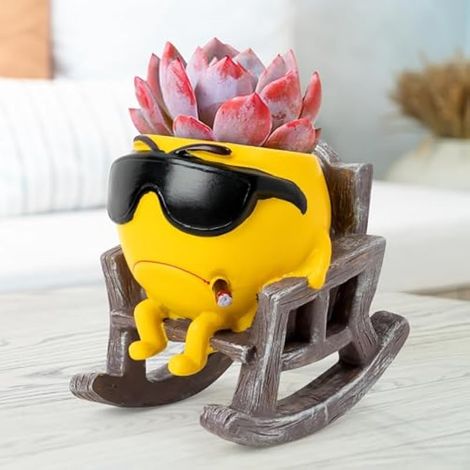 Pots de fleurs jaunes en résine avec motif homme cool avec drainage, cadeau unique pour garçons et filles, chambre à coucher, bureau, plantes grasses, cactus, herbes, jardin, pendaison de (1/5)