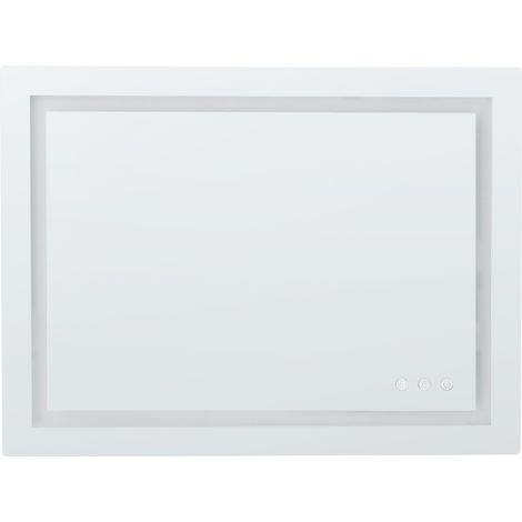Espejo LED moderno para tocador baño rectangular con luces de colores función antivaho 80 x 60 cm plateado Prenois