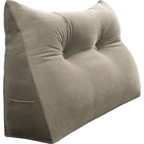 VERCART Großes Keil Lesekissen, Langes Bettruhe Rückenkissen, Dekoratives Kopfteilkissen, Dreieckiges Positionierungs Körperkissen für Tagesbett oder Couch, Samt Bräunen, 80cm
