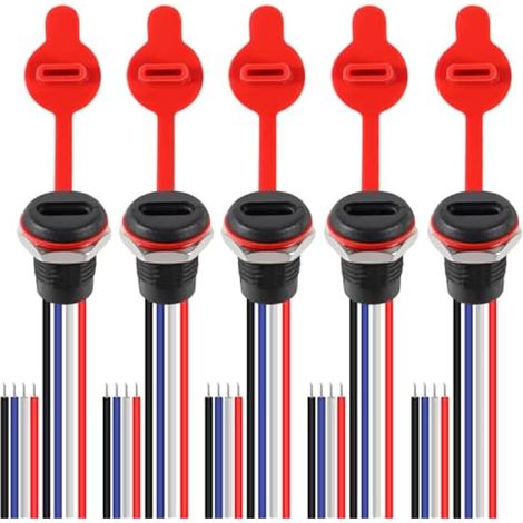 Lot de 5 prises de charge à 4 broches femelles - Adaptateur USB de type C - Interface de charge femelle de type C 3A avec couvercle étanche - Cordon jack USB-C (1/5)
