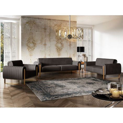 Sofaset Designersofas VALERIE 3-2-1 in Stoff Elisa Velvet Schwarz (1/5)