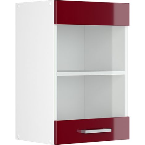 Küchenglasschrank R-Line, Bordeaux Hochglanz, 40 cm, Vicco