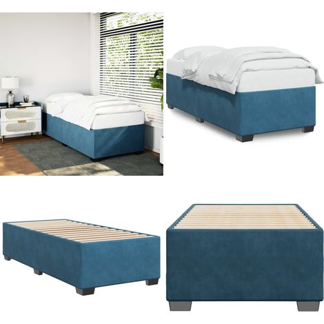 Cadre de lit sans matelas bleu 100x200 cm velours - Cadre De Lit - Lit Double - Lit Bleu - Lit Velours - Sommier - Home & Living (1/5)