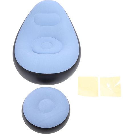 Fauteuil Gonflable avec Repose-Pieds PVC Flocage Confortable Pliable pour Intérieur Extérieur Camping Bleu (1/5)