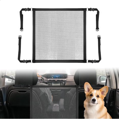 Filet Voiture pour Chien, Réglable Barrière de Voiture pour Chien 53 x 53 CM Universelle Filet Coffre Voiture Chiens Chats pour Automobile SUV Petite Voiture, 1 Pièce, Noir (1/5)