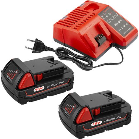 Powerwings – Batterie lithium 18V 3000mAh avec 2 batteries – Chargeur rapide compatible Milwaukee M12/M18 – Temps de charge 500+ (1/5)