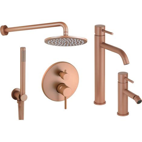 Kit miscelatori lavabo alto bidet e kit doccia modello tondo colore rosa metallizzato Pollini Jessy Color KITJESSYCOLORA33 (1/5)