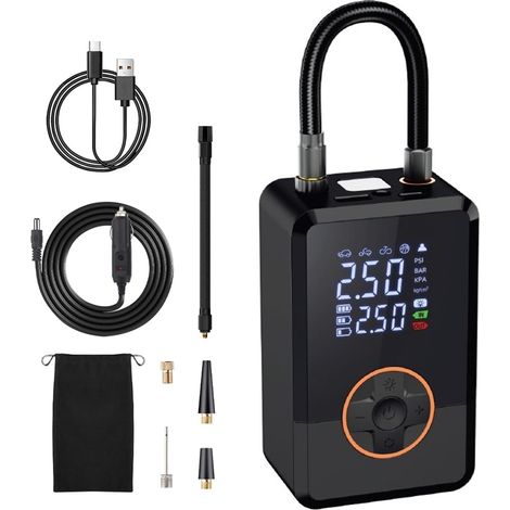 Gonfleur de pneu, pompe de gonflage de 130 psi avec LED, compresseur d'air intelligent pour voiture, moto, voiture, camion, route, ballon d'extérieur (1/5)