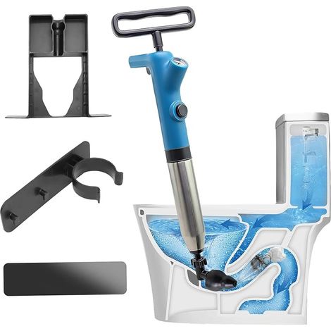 Pompe déboucheuse avec manomètre, système de pression à 2 niveaux (4-8 bars), déboucheur de toilettes avec adaptateur pour WC et canalisations, fixation murale incluse (1/5)