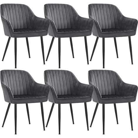 Songmics – Lot de 6 chaises de salle à manger en velours – Rembourrées avec accoudoirs – Charge max 120 kg – Pieds en métal noir – Confort ergonomique (1/5)