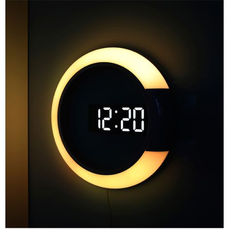 Horloge Murale numérique LED Grand écran, réveil Mural Rond de 12 Pouces avec télécommande RGB veilleuse température horloges électriques murales pour Salon Chambre Bureau à Domicile