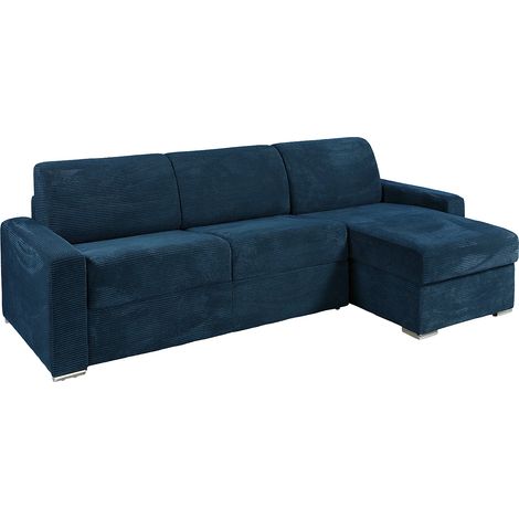 Divano letto angolare reversibile express in Velluto a coste Blu Letto 160 cm Materasso 18 cm - CALITO (1/5)