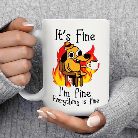 pièce, Mug humoristique « Tout va bien, je vais bien », 44 cl, motif chien, cadeau amusant pour femmes et hommes