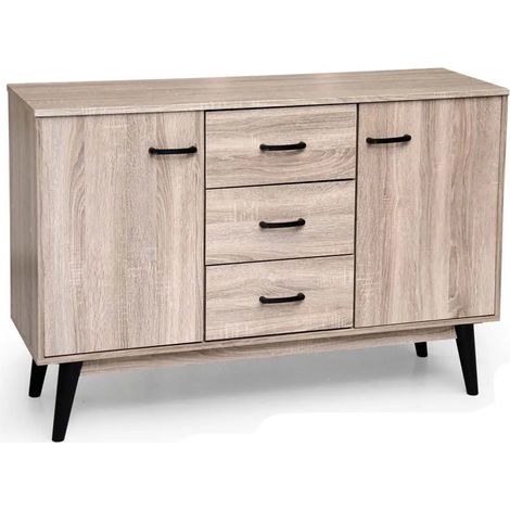 Madia Aura 120x38x80 cm en roble natural con 2 vanos y 3 cassetti
