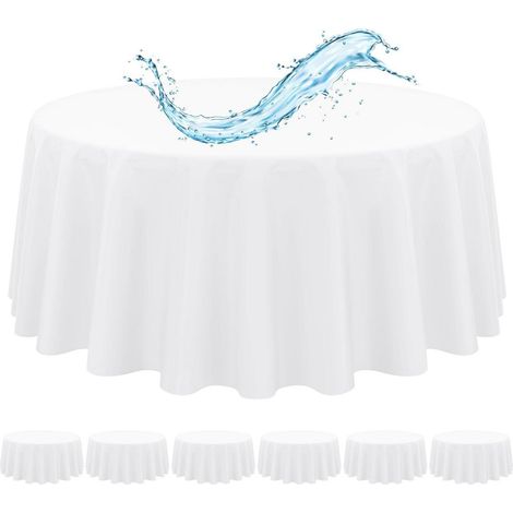 6er Pack Tischdecke Weiß 305 cm Rund Wasserabweisend Polyester für Party Hochzeit
