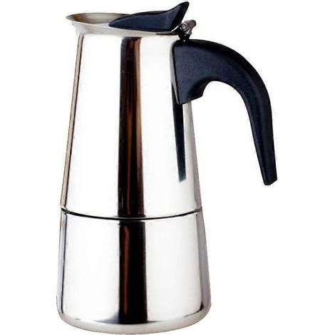 Cafetière Moka en acier inoxydable, idéale pour les mokas, expressos et lattes, avec filtre et percolateur intégré. Nettoyage facile pour la maison et le bureau (300 ml).-Silver (1/2)