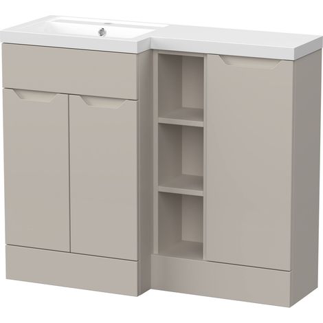 Teddesley Floor Standing 3 Door Vanity Basin WC Unit with Polymarble Basin, 1000mm, Left Hand, Pebble Grey