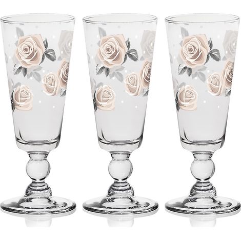 DARLING ROSE TRIS DI FLUTE DA 750 CC IN VETRO CON DECORO A ROSE