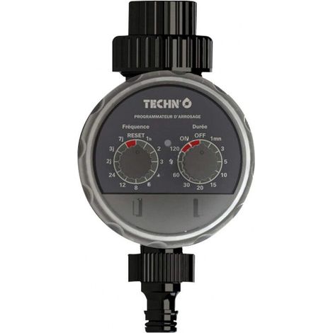 Programmateur arrosage 1 voie – Alimentation 2 piles AAA – Étanche – Durée 1 à 120 min – Fréquence 1h à 7 jours – Pression max 10 bar – Techn'O (1/2)