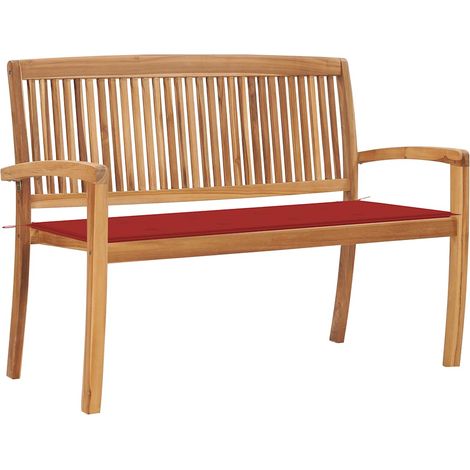 Stapelbare Gartenbank mit Auflage 128,5 cm Massivholz Teak (1/5)