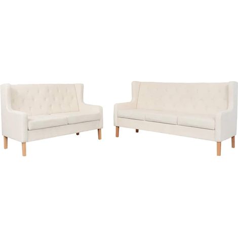 2-tlg. Sofa-Set Stoff Cremeweiß