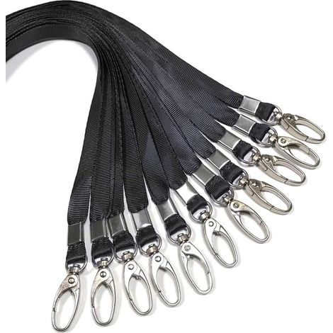 Lot de 10 cordons noirs en nylon avec mousqueton pivotant pour badges d'identification de bureau et porte-clés. (1/5)
