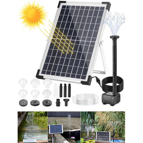 Fontaine solaire, pompe solaire pour bassin 12 W, accessoires de jardin, pompe à eau solaire, buses multiples, idéale pour jardins et bassins