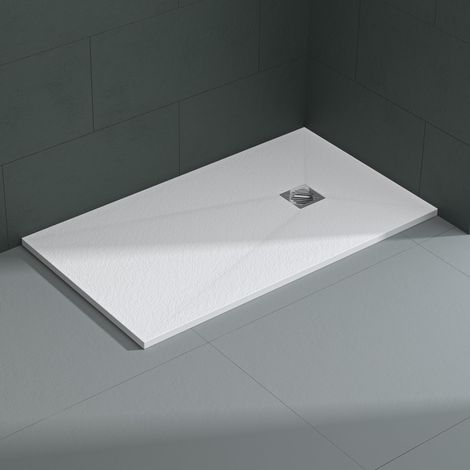 Mai & Mai Receveur de Douche 90x140x3cm Bac à Douche Blanc Mat en Résine Raccords DIN Carré Design Geo09 Avec Bonde (1/5)