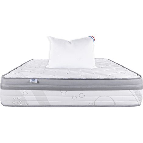 Matelas Relaxation, 26cm, Ressorts Ensachés, Mousse Haute Densité, ergonomique, Soutien ferme + Oreiller, 90x190cm (1/4)