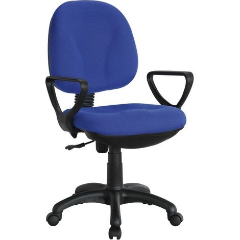 Sedia girevole da ufficio in tessuto blu con altezza regolabile e braccioli