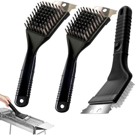 Set de 3 brosses de barbecue – Nettoyage efficace grils à charbon et électriques – Acier inoxydable résistant à la rouille – 21 cm avec grattoir (1/5)