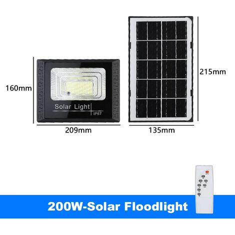 Lampe solaire LED (200 W) étanche pour éclairage extérieur, projecteur de jardin avec réflecteur externe et projecteur mural. (1/5)