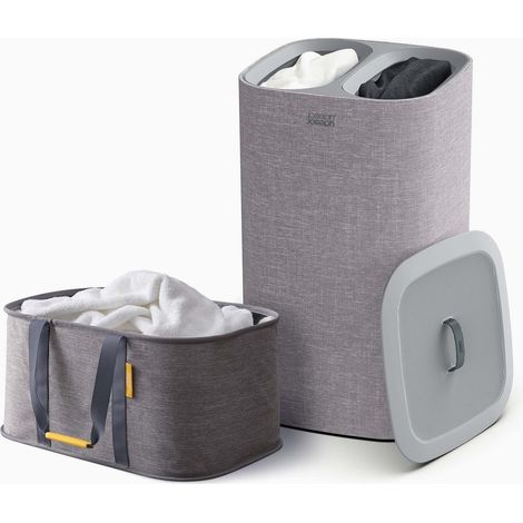 Joseph Joseph Laundry 2 piece set - Hold-All 35L Cesto porta biancheria Pieghevole + Tota 60L Cesto separatore per la Biancheria a 2 scomparti con sacchi rimovibili, Grigio
