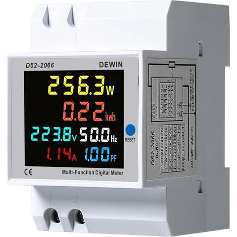 DIN rail energy meter, 6-in-1 LCD, 40-300 V, 100 A, polycarbonate, industrial (1/5)