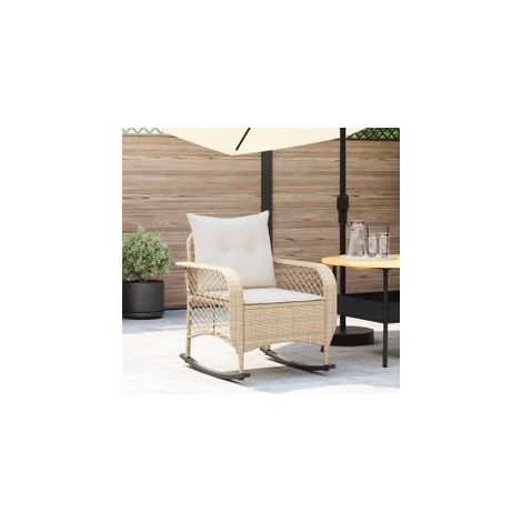 Chaise à bascule de jardin avec coussins beige résine tressée (1/5)