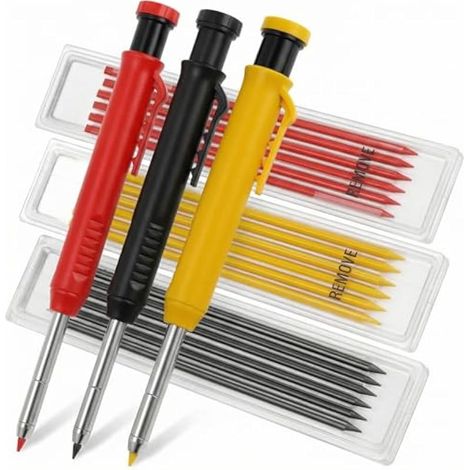 3 crayons de charpentier solides avec 18 recharges, porte-mine à mine longue et trou profond avec taille-crayon (1/5)
