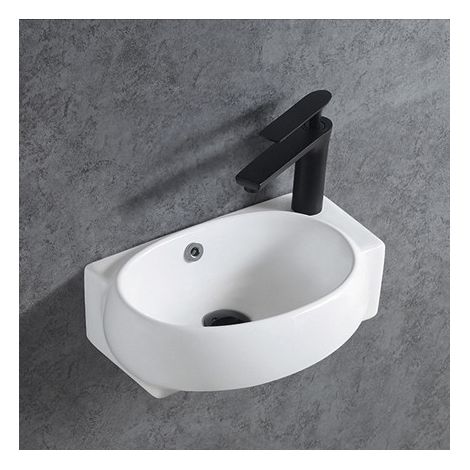 BERNSTEIN - Lavabo pequeño de cerámica KW198 - 42 x 28 x 15 cm - blanco brillante Con tapa blanca brillante