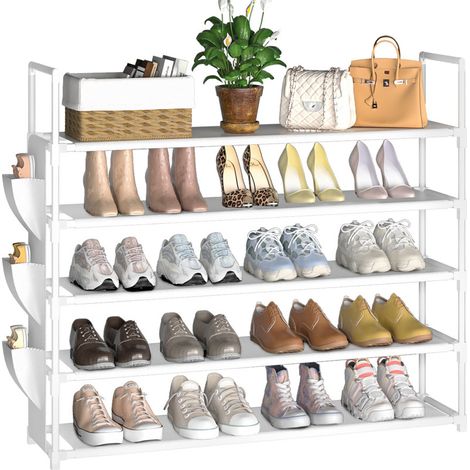 Shoe Rack, 5-Tier for 20-25 Pairs of Shoes, Large Shoe Storage Organizer with Side Bag, Space-Saving for Closet, Entryway, Garage & Bedroom (1/5)