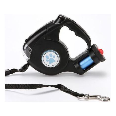 Laisse extensible et rétractable pour chien avec LED, sangle de traction flexible automatique et sac à déjections (noir) (1 pièce)