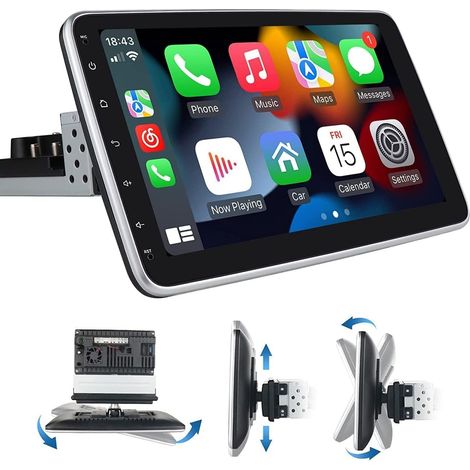 Autoradio Simple 1 DIN avec Apple CarPlay Android Auto sans Fil, écran Tactile inclinable Rotatif HD détachable GPS Navi Bluetooth, Prise en Charge de la caméra de recul, récepteur Audio vidéo