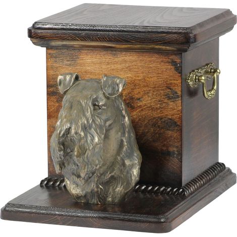 Urne funéraire pour chien Kerry Blue Terrier, Irish Blue Terrier - ornée d'une statuette, urne élégante et unique avec buste de chien, signée Art-Dog (1/5)