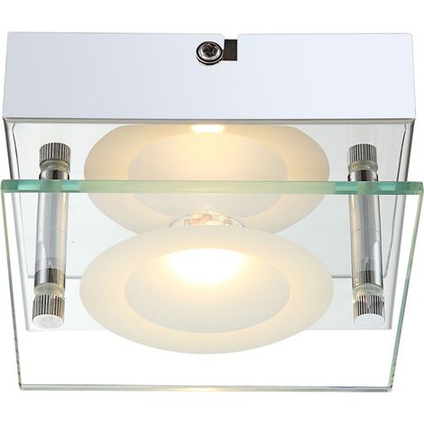 Applique murale LED chromée, éclairage de chambre, éclairage de couloir, verre satiné transparent, 5 W, 360 lm, 3 000 K, L x l x H 12,5 x 12,5 x 6,5 cm (1/3)