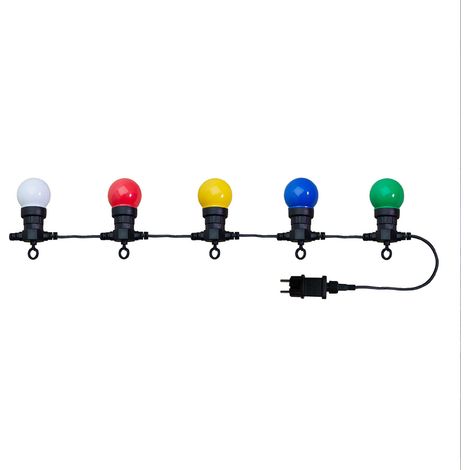 Tibelec – Guirlande lumineuse d'extérieur 8m – 10 ampoules multicolores – IP44 – 38 lumens – 0,48W – Économie d'énergie – Installation rapide (1/5)
