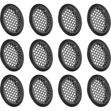 Juego de 12 rejillas de ventilación redondas de acero inoxidable, con orificios de 50 mm, aptas para muebles de cocina, color negro.