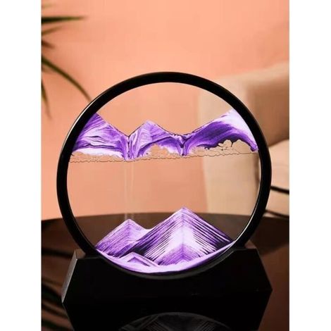 Sablier 3D Objet Decoratif en verre avec cadre rond en mouvement- Décoration d’intérieur cadeau d\'anniversaire-violet 7 pouces (1/4)