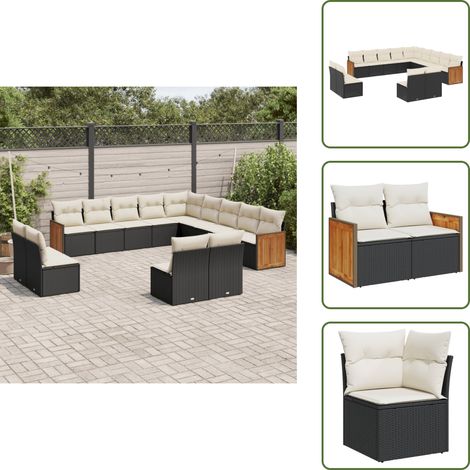The Living Store Salon de jardin avec coussins 13 pcs noir résine tressée - Salon De Jardin - Meuble De Jardin - Salon Extérieur - Ensemble De Canapés - Canapé D'angle (1/5)