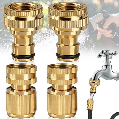 4 Pièces Raccord Rapide Laiton 3/4'' And 1/2'', Connecteur de Robinet Laiton Jardin Raccord Rapide, Ensemble de Raccords de Tuyau D’arrosage Extensibles, pour Cuisine, Jardin, Extérieur (1/5)