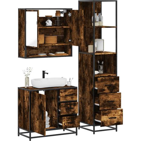 Set de muebles baño 3 pzas madera contrachapada roble ahumado
