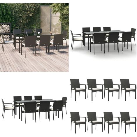 9-tlg. Garten-Essgruppe mit Kissen Schwarz Poly Rattan - Gartenessgruppe - Gartenmöbel (1/5)
